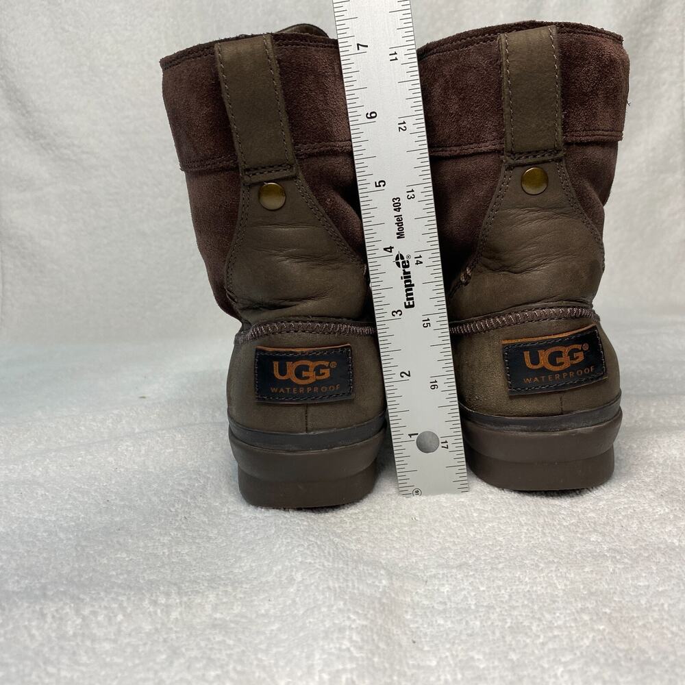 UGG Azaria Boots Women 6.5 Brown Suede Leather Waterproof Shearling Lined Casual - Picture 4 of 11